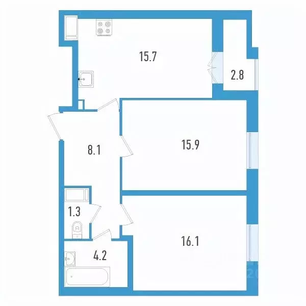 2-к кв. Санкт-Петербург ул. Типанова, 22 (62.7 м) - Фото 0