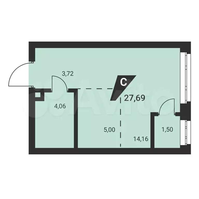 Квартира-студия, 27,7м, 19/25эт. - Фото 1