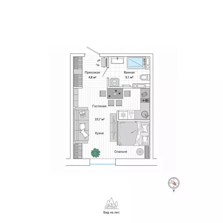 Студия Приморский край, Владивосток ул. Нейбута (33.3 м) - Фото 1