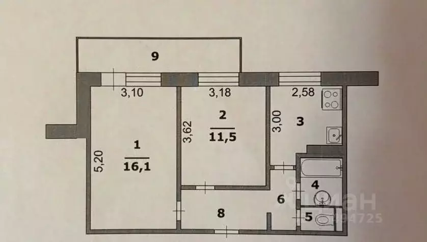 2-к кв. Белгородская область, Белгород Привольная ул., 8 (44.4 м) - Фото 1