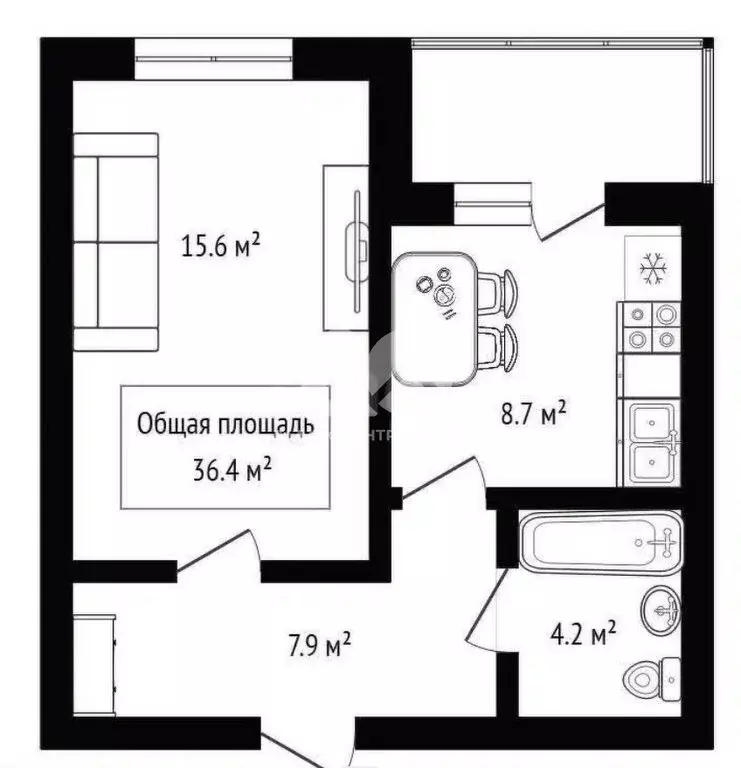 1-комнатная квартира: Бердск, Белокаменная улица, 73 (36.4 м) - Фото 1