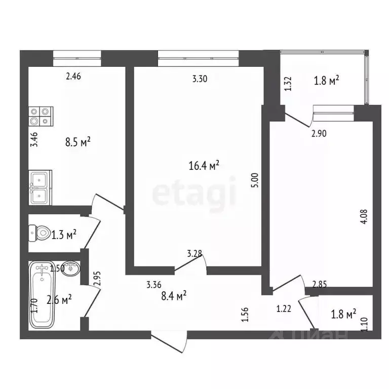 2-к кв. Башкортостан, Стерлитамак ул. Артема, 127 (50.8 м) - Фото 1