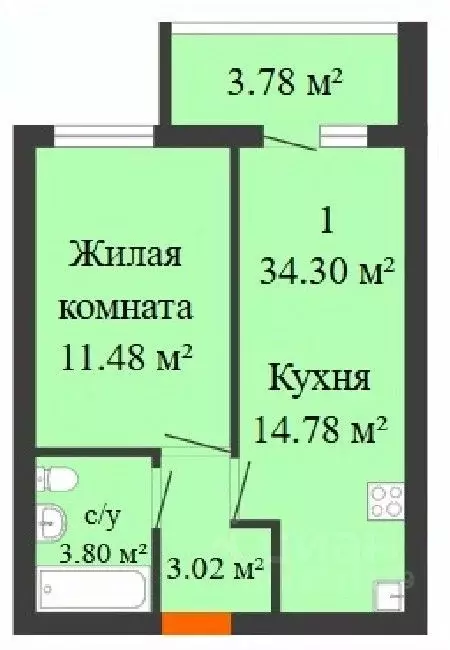 1-к кв. Самарская область, Новокуйбышевск 69-й кв-л,  (34.3 м) - Фото 0