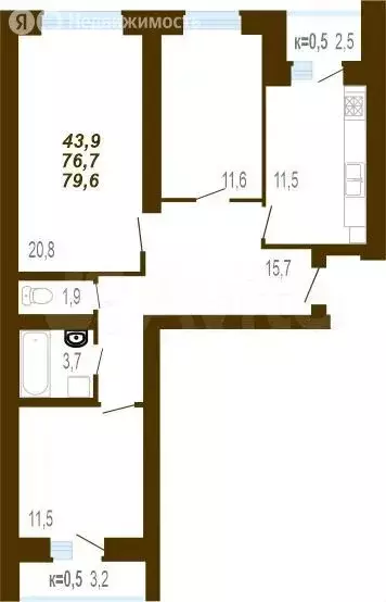 3-комнатная квартира: Тверь, 1-й переулок Вагонников, 6 (79.6 м) - Фото 1