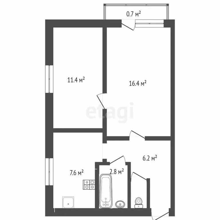 2-комнатная квартира: посёлок Мокрый Батай, улица ПМК, 4 (47.9 м) - Фото 1
