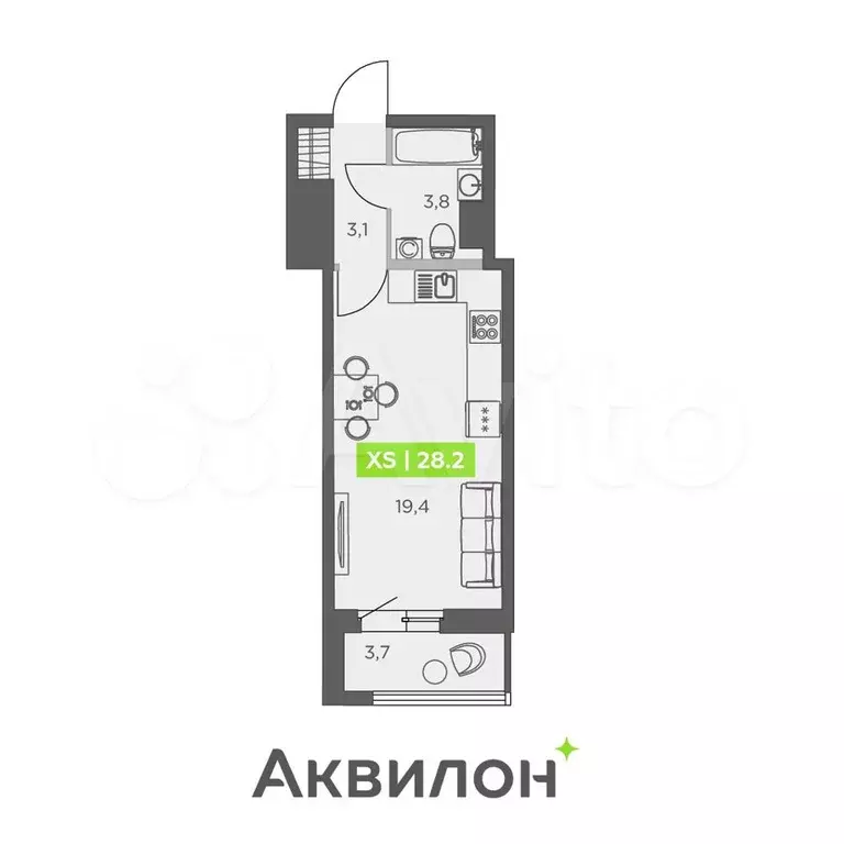 Квартира-студия, 28,2 м, 9/13 эт. - Фото 1