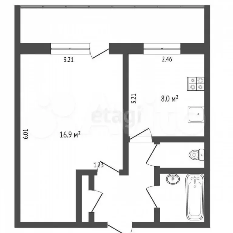 1-к. квартира, 33,9 м, 4/9 эт. - Фото 0