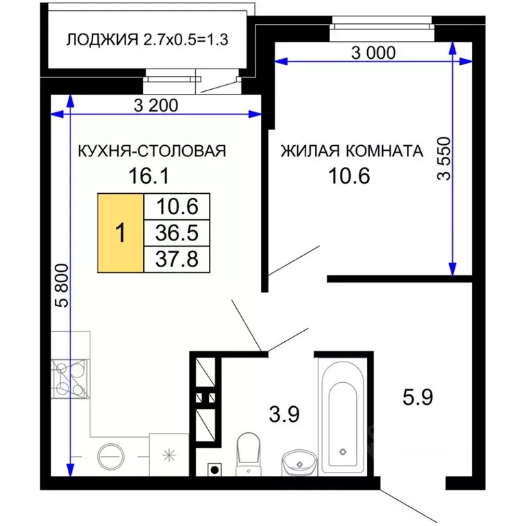 1-к кв. Краснодарский край, Краснодар ул. Летчика Позднякова, 2к21 ... - Фото 0