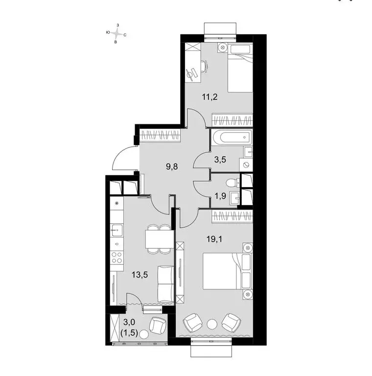 2-комнатная квартира: посёлок Развилка, Римский проезд, 13 (61 м) - Фото 1