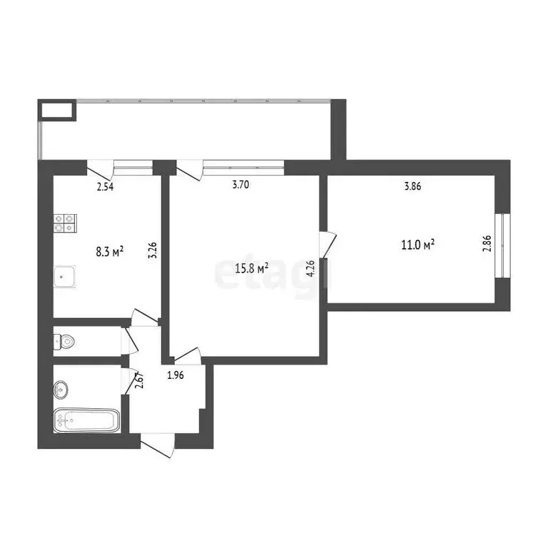 2-комнатная квартира: Тюмень, Таврическая улица, 2 (43.1 м) - Фото 1