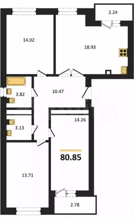 3-к. квартира, 80,9 м, 6/10 эт. - Фото 1