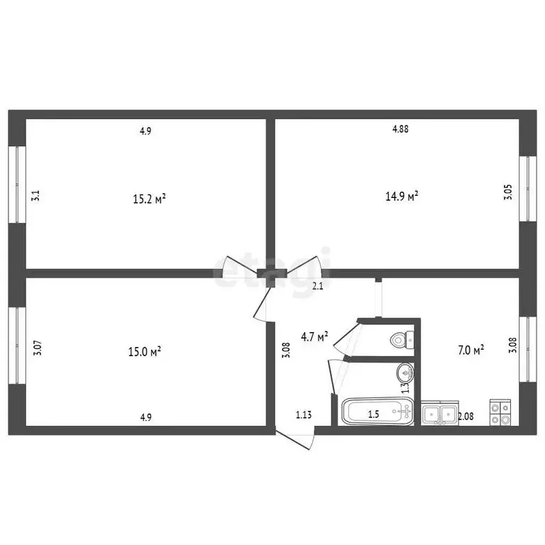 3-комнатная квартира: Дмитров, улица Космонавтов, 29 (59.6 м) - Фото 1