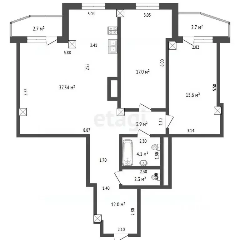 3-к кв. Белгородская область, Белгород Свято-Троицкий бул., 11 (94.4 ... - Фото 2