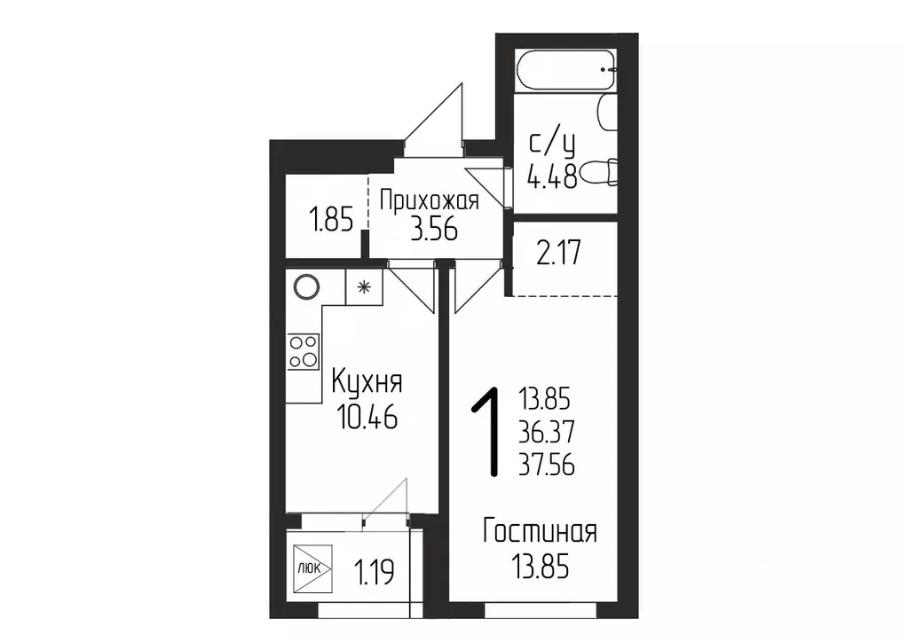 1-к кв. Башкортостан, Уфа ул. Бородинская, 19/1 (37.56 м) - Фото 0