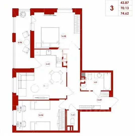 3-к кв. Брянская область, Брянск ул. Горбатова, 18 (74.6 м) - Фото 1