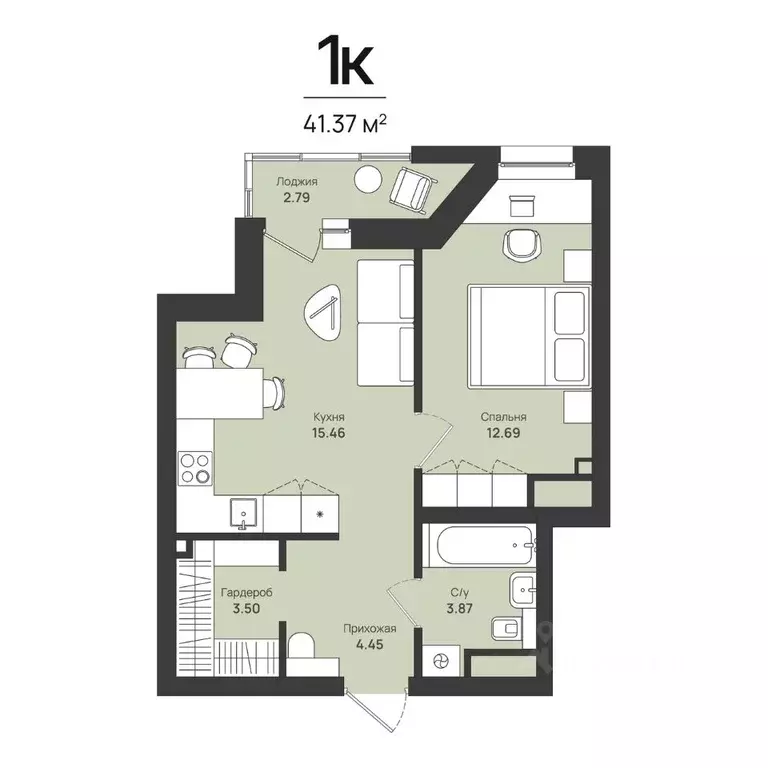1-к кв. Пермский край, Пермь Уинская ул., 54 (41.37 м) - Фото 1