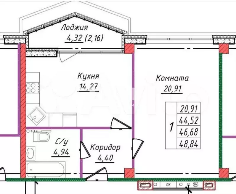 1-к. квартира, 48 м, 7/14 эт. - Фото 0