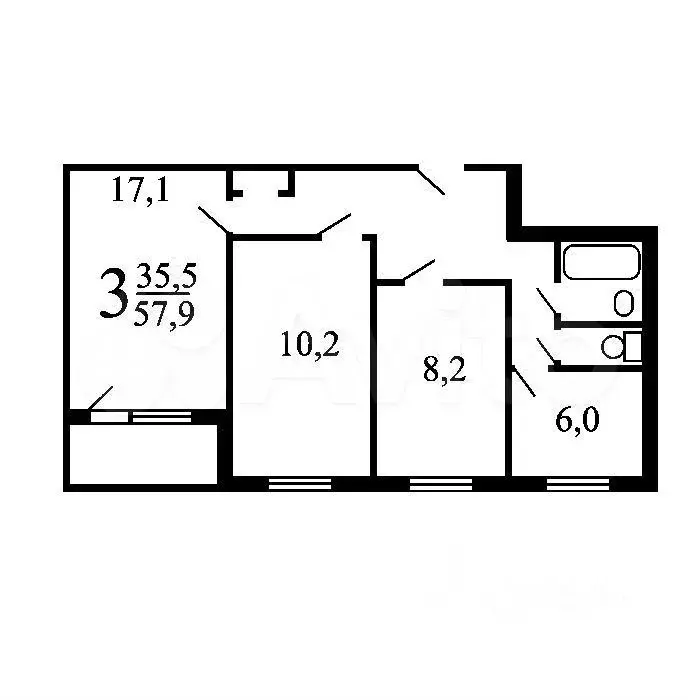 3-к. квартира, 60 м, 3/9 эт. - Фото 0