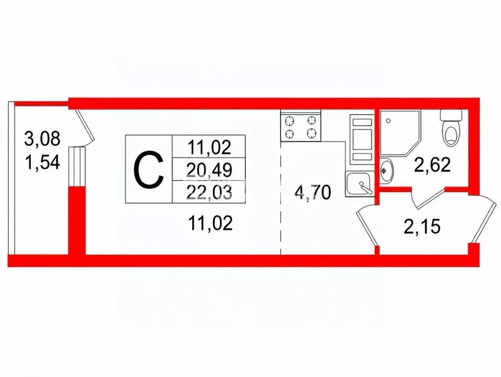 Квартира, студия, 20.3 м - Фото 1