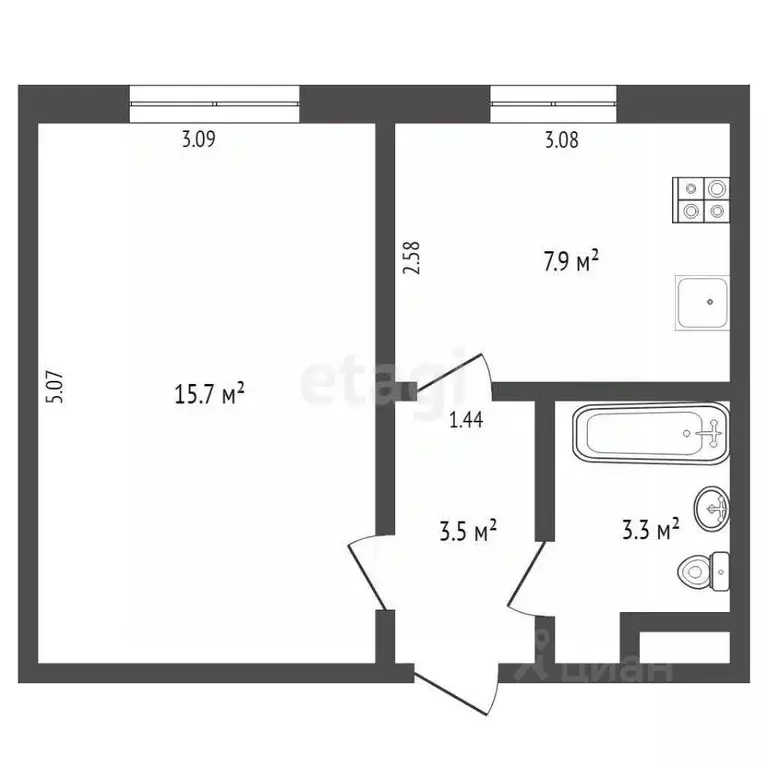 1-к кв. Ямало-Ненецкий АО, Ноябрьск ул. Цоя, 11В (34.3 м) - Фото 1