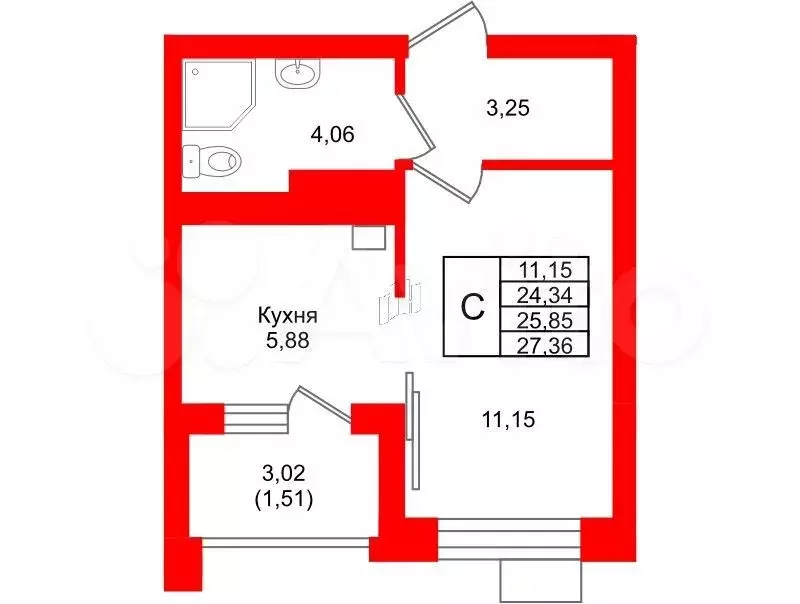 1-к. квартира, 22,9 м, 2/7 эт. - Фото 1