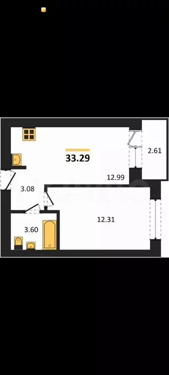 1-к. квартира, 34,6 м, 2/9 эт. - Фото 1