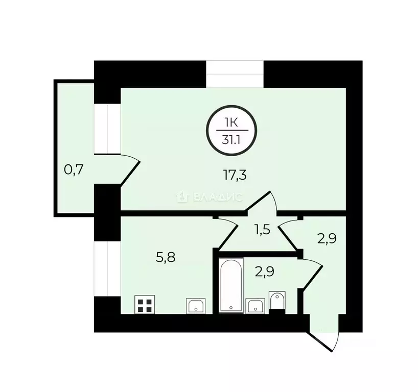 1-к кв. Владимирская область, Владимир ул. Завадского, 15 (30.4 м) - Фото 1