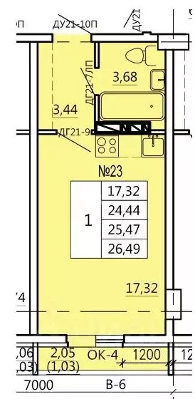 Студия Курская область, Курск Театральная ул., 4 (44.89 м) - Фото 1