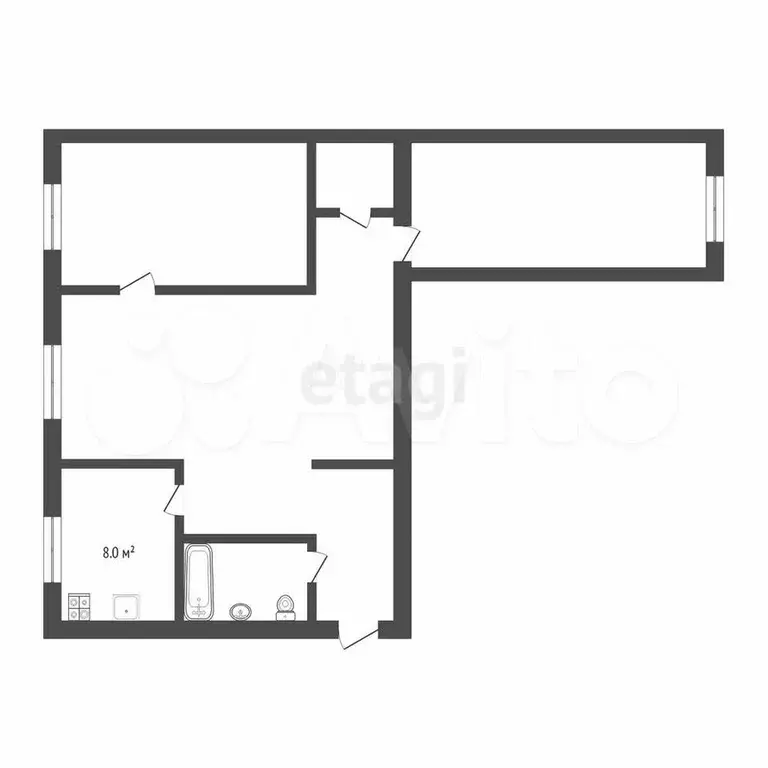 3-к. квартира, 55 м, 2/5 эт. - Фото 0