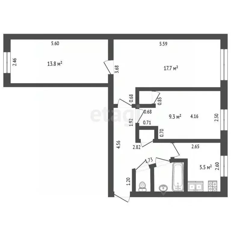 3-к кв. Калужская область, Калуга ул. Калинина, 18 (58.1 м) - Фото 2