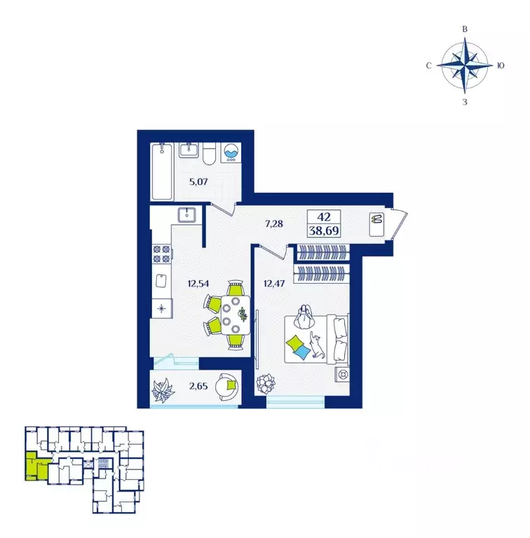 1-к кв. Калининградская область, Зеленоградск  (38.69 м) - Фото 1