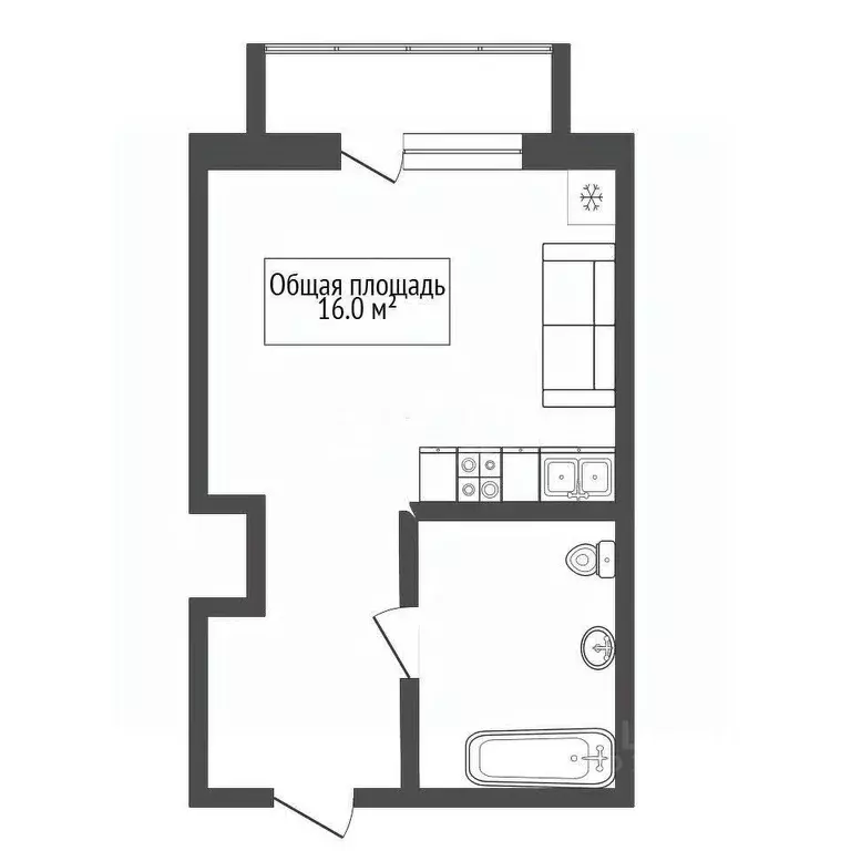 Студия Новосибирская область, Новосибирск ул. Мира, 59/2 (16.0 м) - Фото 2