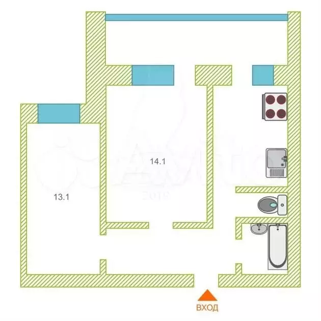 2-к. квартира, 45,9 м, 4/9 эт. - Фото 0