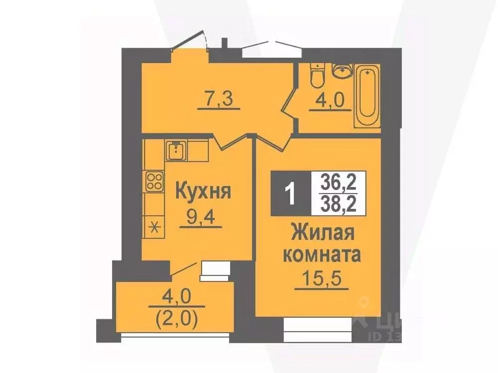 1-к кв. Новосибирская область, Кольцово рп ул. Благовещенская, 2 (38.2 ... - Фото 0