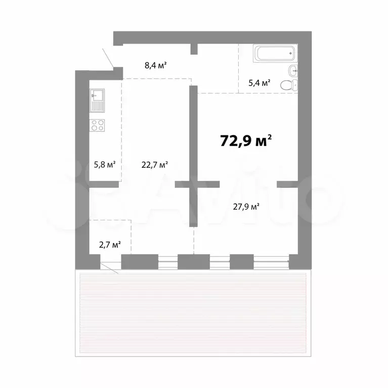 2-к. квартира, 72,9 м, 1/18 эт. - Фото 0