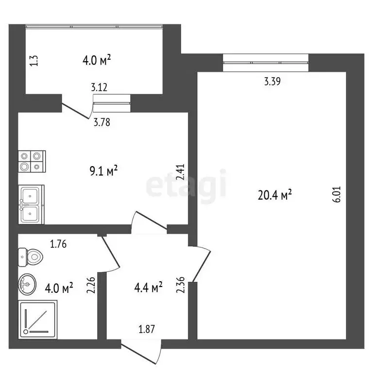 1-комнатная квартира: село Мариинский, микрорайон Лазурный, Лазурная ... - Фото 1