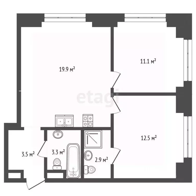 2-к кв. Москва Вейв жилой комплекс, 3 (53.2 м) - Фото 2