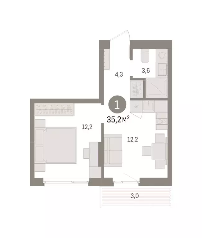 1-к кв. Пермский край, Пермь Крохалева мкр,  (35.24 м) - Фото 2