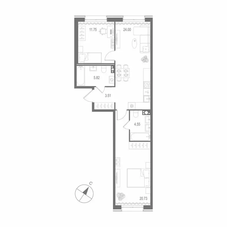 2-комнатная квартира: Санкт-Петербург, Матисов остров (70.36 м) - Фото 0