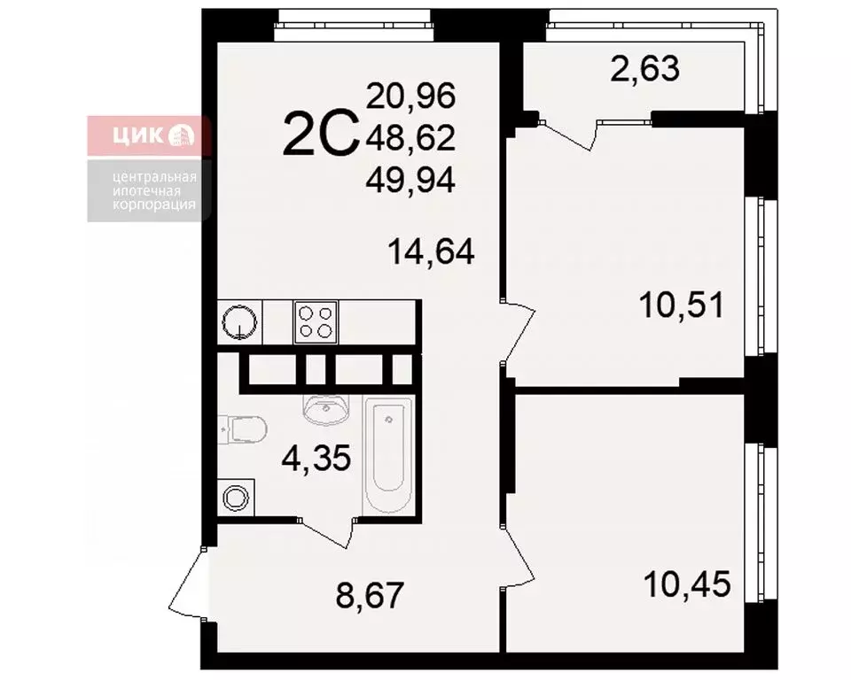 2-комнатная квартира: Рязань, Куйбышевское шоссе, 17 (49.94 м) - Фото 0