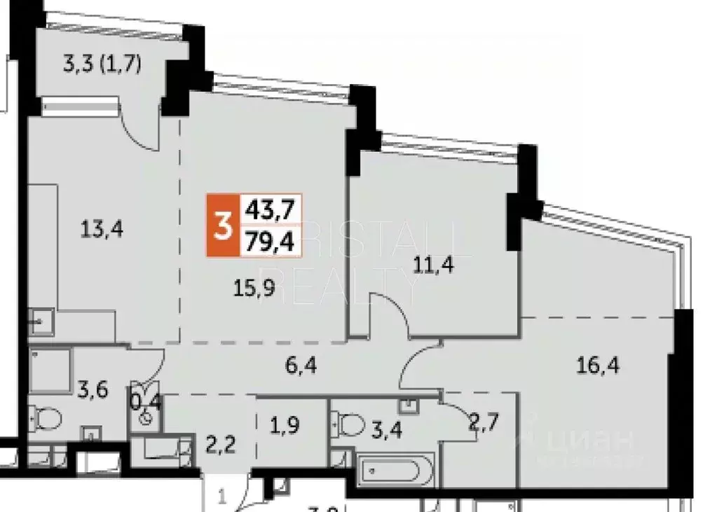 3-к кв. Москва Варшавское ш., 37Ак3 (79.4 м) - Фото 1