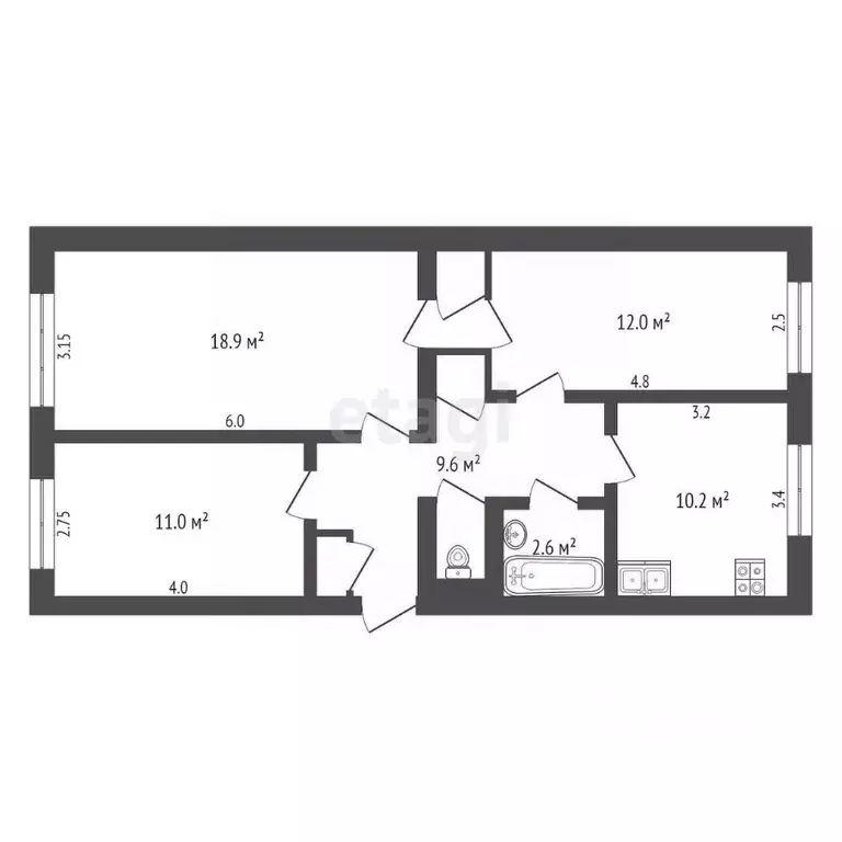 3-к кв. Ямало-Ненецкий АО, Новый Уренгой Юбилейный мкр, 2/4 (68.9 м) - Фото 2