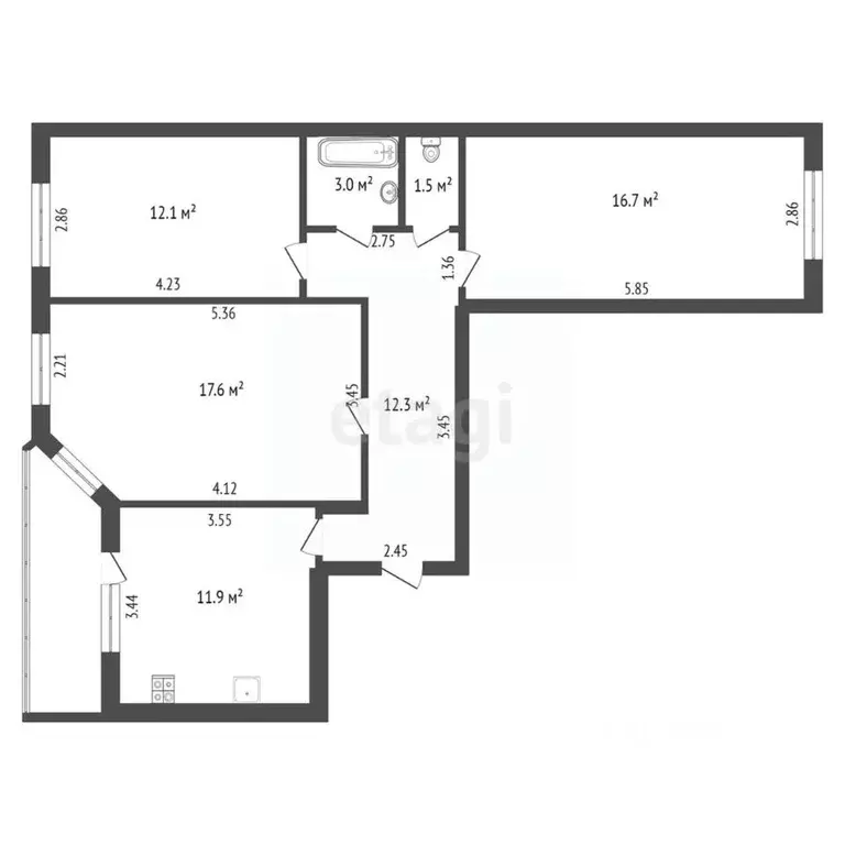 3-к кв. Ханты-Мансийский АО, Сургут ул. Энергетиков, 3 (77.7 м) - Фото 1