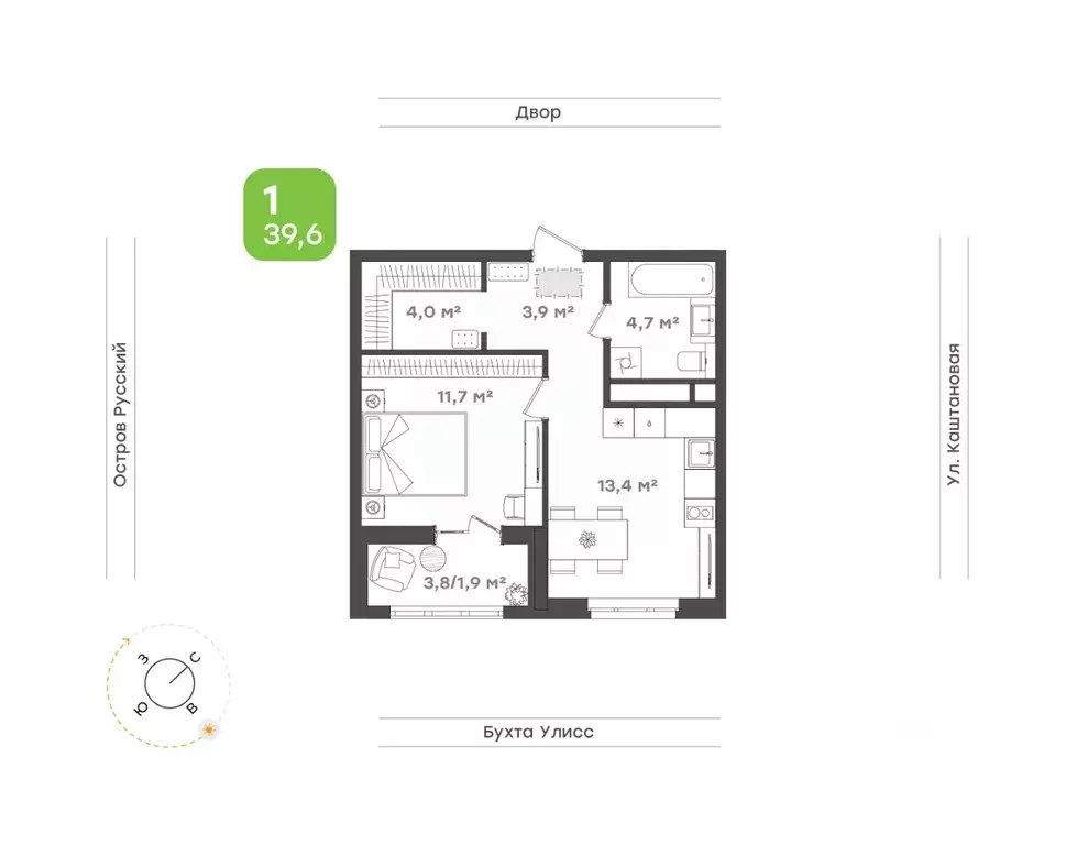 1-к кв. Приморский край, Владивосток ул. 3-я Поселковая, 16/2 (39.6 м) - Фото 1