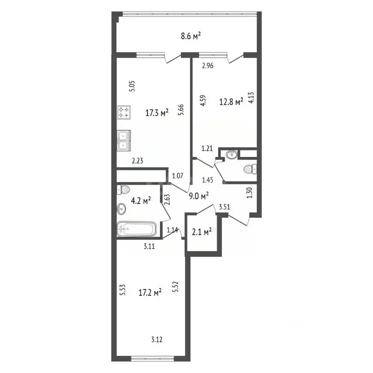 2-к кв. Санкт-Петербург ул. Среднерогатская, 13к1 (64.5 м) - Фото 2