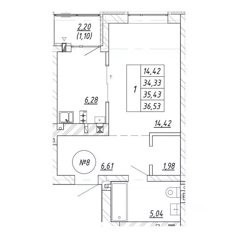 1-к кв. Калининградская область, Зеленоградск пос. Малиновка,  (36.53 ... - Фото 1