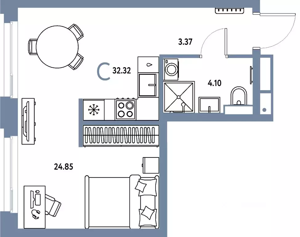 Студия Тюменская область, Тюмень Авторский жилой комплекс (32.32 м) - Фото 1