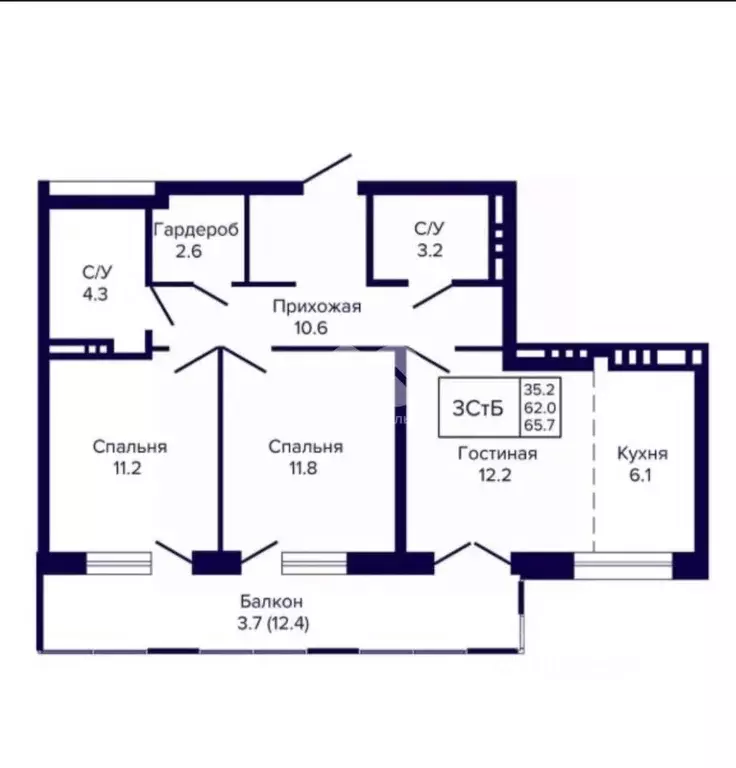 3-к кв. Новосибирская область, Новосибирск ул. Ляпидевского, 1 (65.0 ... - Фото 2