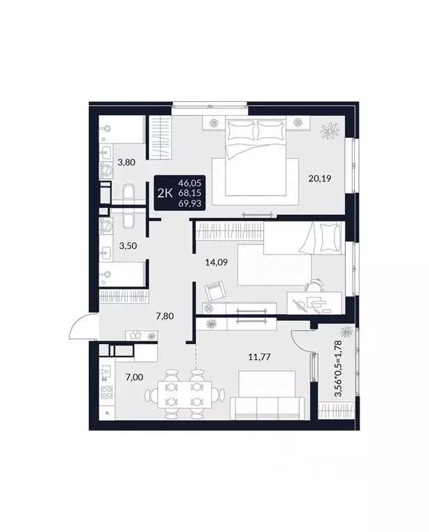 2-к кв. Адыгея, Майкоп Лесная ул. (69.93 м) - Фото 1