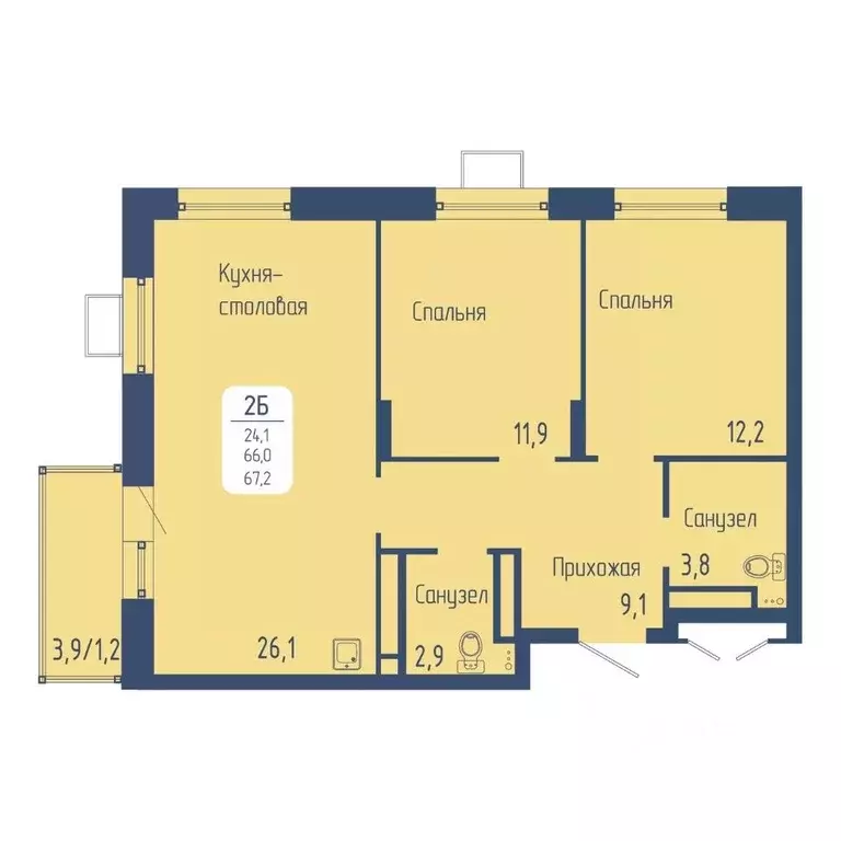 2-к кв. Красноярский край, Красноярск Свободный просп. (67.2 м) - Фото 1